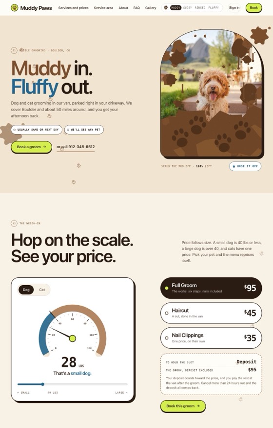 Muddy Paws, a site Steed designed and built